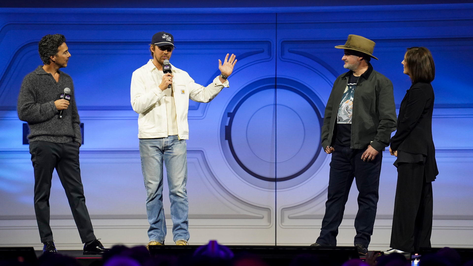 TOKYO, JAPAN - APRIL 18: Shawn Levy, Ryan Gosiling, Dave Filoni and Kathleen Kennedy are seen on The Mandalorian &amp;amp; Grogu at Celebration Stage during Star Wars Celebration Japan Day 1 on April 18, 2025 in Chiba, Japan. (Photo by Christopher Jue/Getty Images for Disney)