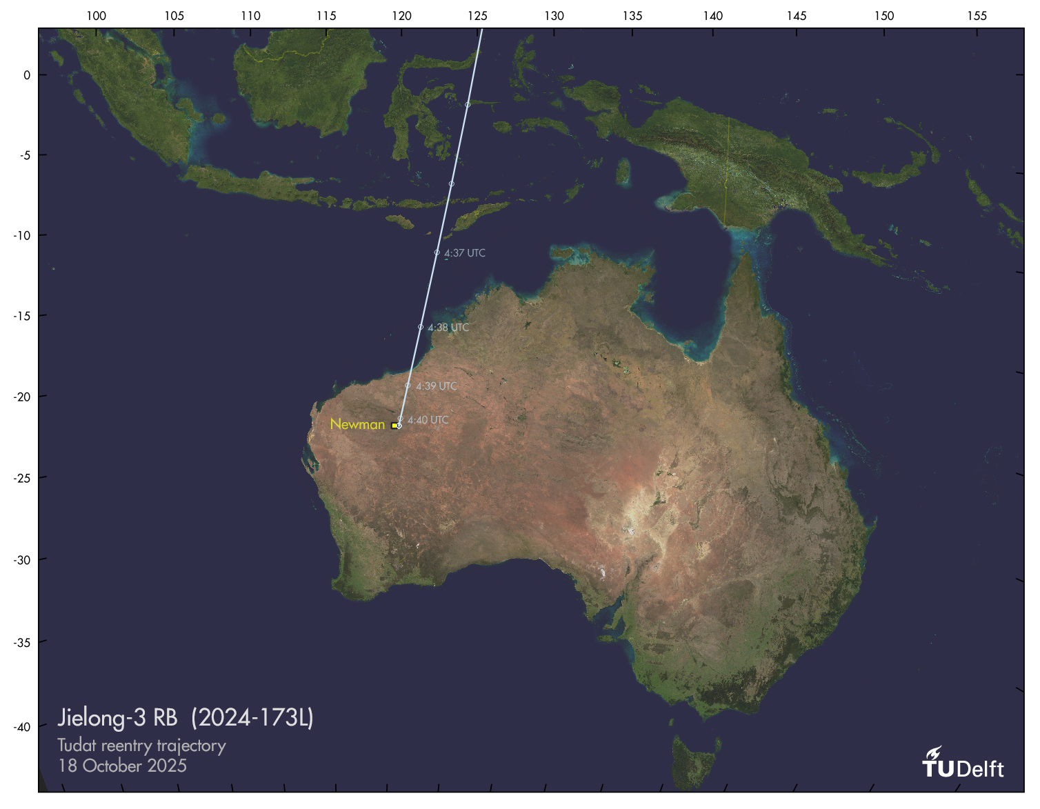 A map of Australia from space with a white line showing the trajectory of a rocket