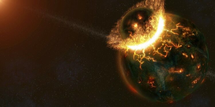 Earth and Theia smashed to birth the moon, but did they first start out as close neighbors?