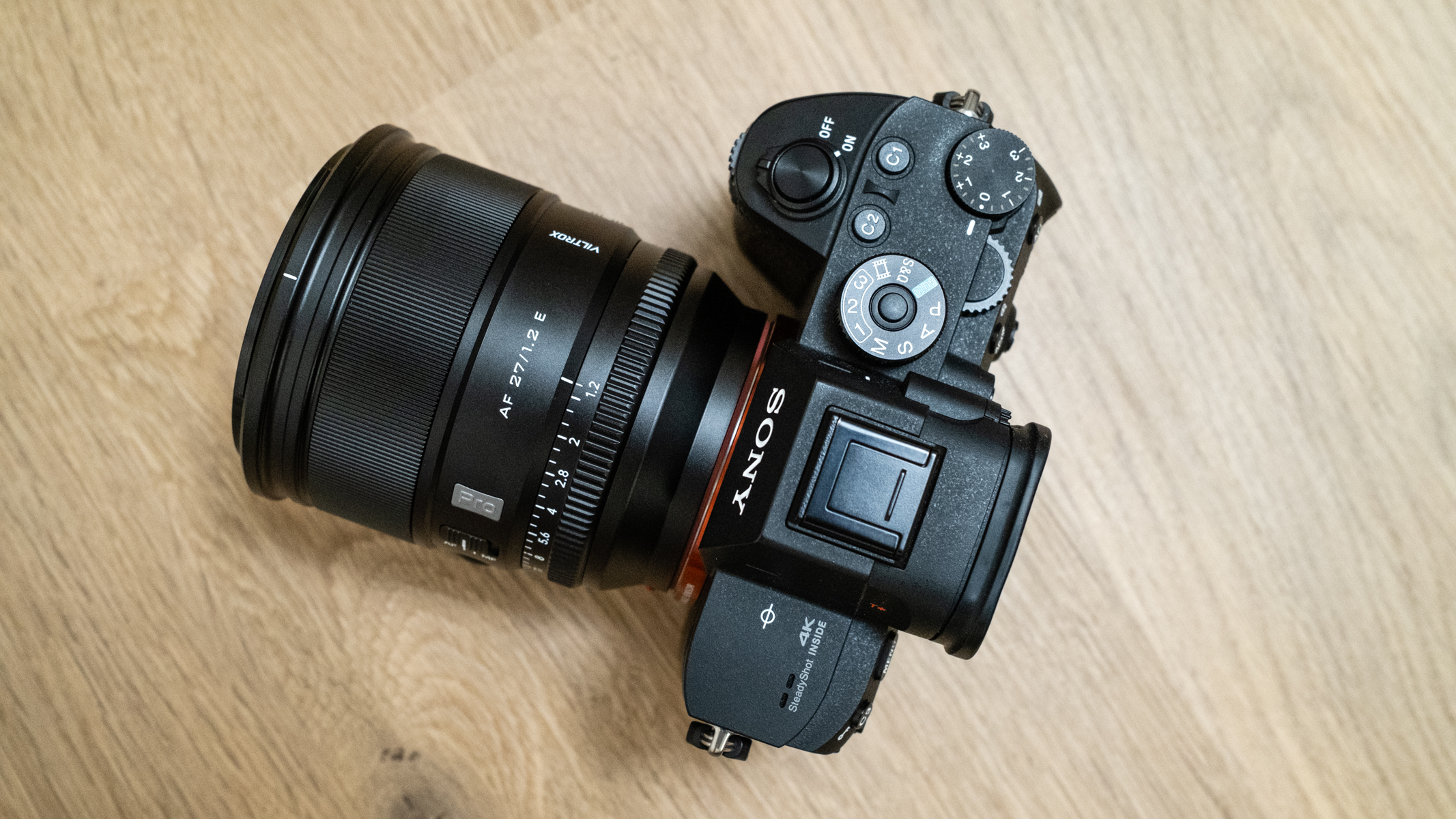 Viltrox AF 27mm f/ 1.2 Pro top view showing aperture ring