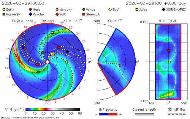gif animation showing the fast moving cme approaching earth.