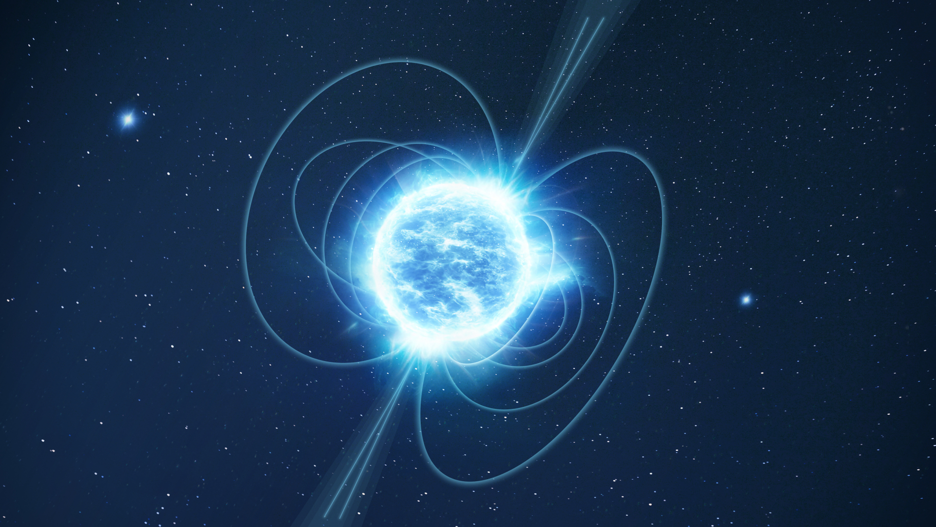 A swirling ball of blue and white light in the darkness of space