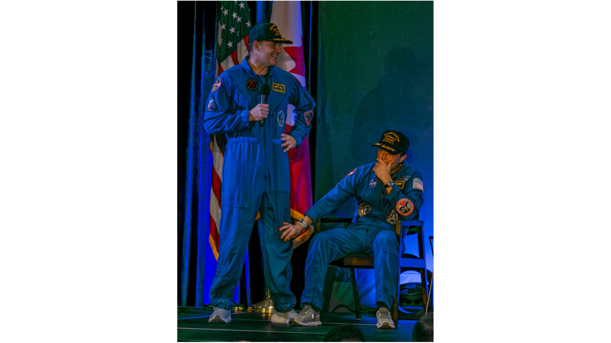 Artemis 2 astronauts Jeremy Hansen (left) and Reid Wiseman in Houston on April 11, 2026.