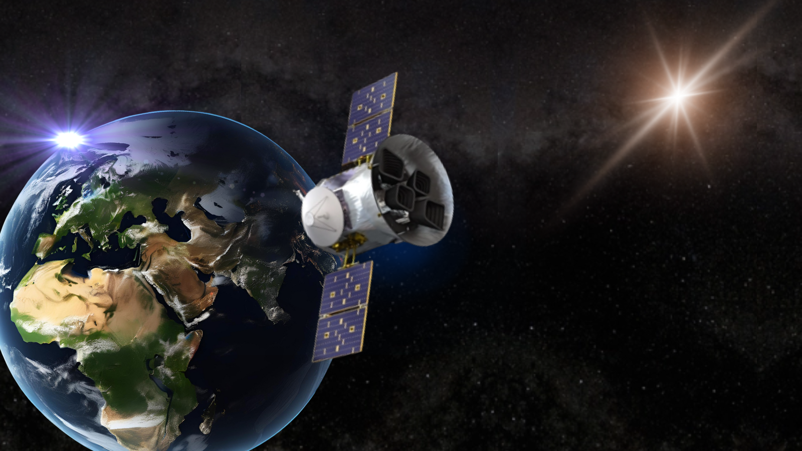 An illustration showing NASA's exoplanet hunter TESS which could be assisted by a binary star &amp;quot;solving&amp;quot; AI program