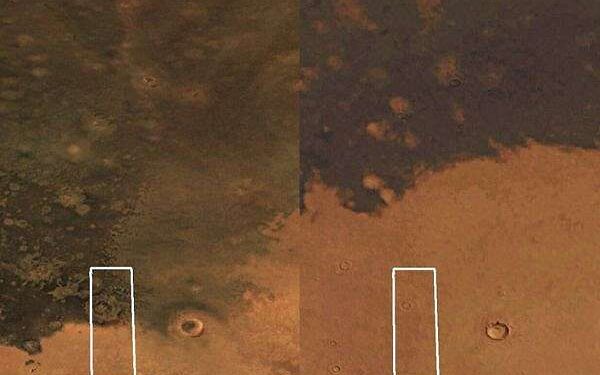 Mars Express Captures Volcanic Ash Spreading Across Utopia Planitia Over Five Decades