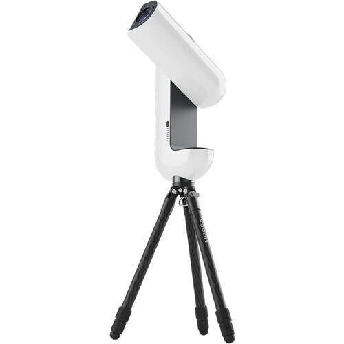 A Vaonis Vespera Pro II smart telescope pointing to the left against a white background.